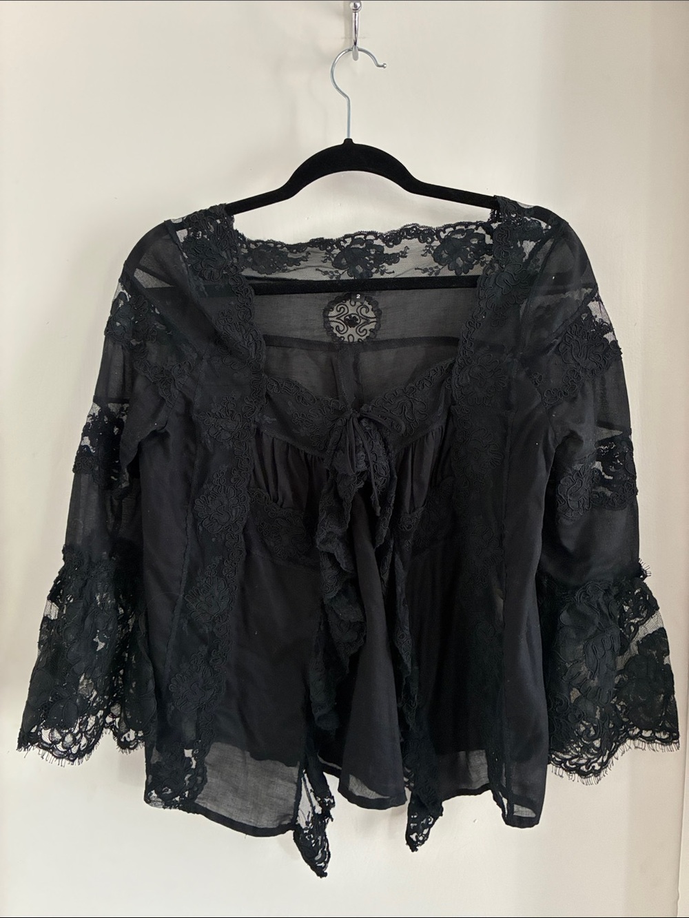 Anna Sui Black Lace-Trim Women's Top size 2